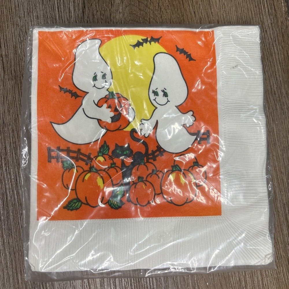 Artfaire Luncheon Napkins 16‎ 3-ply Vintage Halloween Orange Pumpkin Bat Ghost